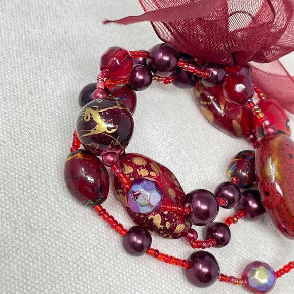 Red Stones Glass Lampwork Beads‎ Stretch Bracelet Set of 3 Valentines Gift Love - Picture 4 of 7